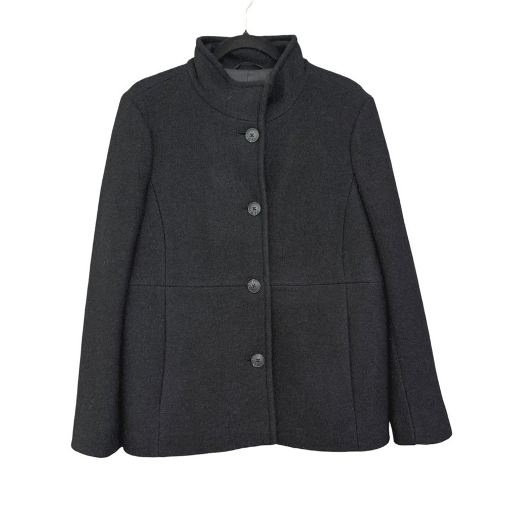 Lands End Womens Wool Blend Pea Coat 12 Petite Black Button Front Winter Jacket